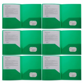 Plastic Pocket Folders, Heavy Duty Durable Poly, 2 Pocket Folder, with Business Card Slot - 11" x 8 1/2" Sheet Size - 6-Pack (Green)