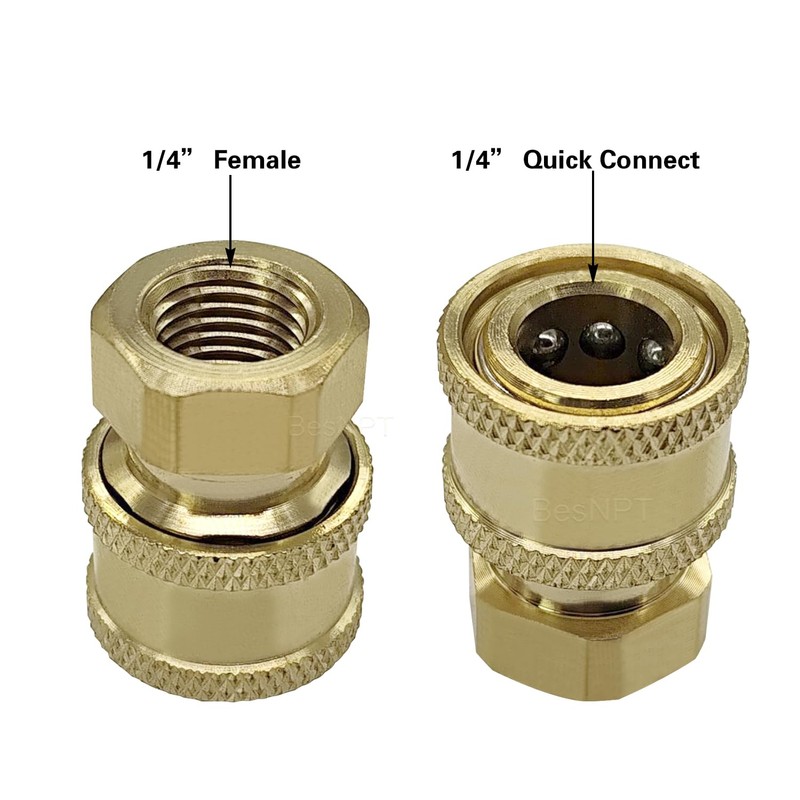 BesNPT 2 Pcs Brass Pressure Washer Coupler,1/4" Quick Connect to