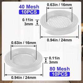 PAGOW 20pcs 3/4" Shower Head Screen Filter Gasket, 10pcs 40 Mesh + 10pcs 80 Mesh Stainless Steel Seal O Rings for 3/4" Fixed and Handheld Shower Head Hose, Water Faucet, Garden Hose (White)