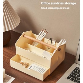 Maybell Wooden Handle Storage Box with Drawer - Multi-Functional Organizer for Home and Office - Durable and Elegant Design (Tender Yellow)