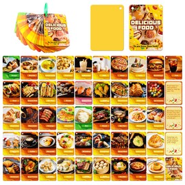 49PCS Delicious Foods Cognitive Cards, Gourmet Pictures Flash Cards,Portable Waterproof Gourmet Food Learning Flashcards