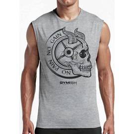 Gymish Lifestyle No Pain No Gain Skull Gym Lifting Motivation T-Shirts for Men (MED, No Pain Grey Muscle Tank Top)