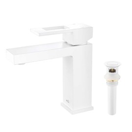 KIBI KBF1002 Solid Brass Single Handle Bathroom Sink Faucet with Pop-Up Drain, High Arc Cubic Spout Lavatory Faucet in Matte White | Corrosion-Resistant, Modern Design, Easy to Install