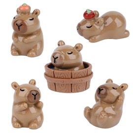 Pokuta 50pcs Mini Capybara Figurines, Capybara Resin Figurine with 5, Capy Figure Ornament for Car Dashboard Garden Decoration