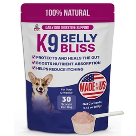 Pup Labs K9 Belly Bliss, All-Natural Gut Health for Dogs, Vet Approved Prebiotic for Dogs for Daily Digestive Support and Dog Constipation Relief, Easy to Use Topper for Dry and Wet Food, 30 Scoops.