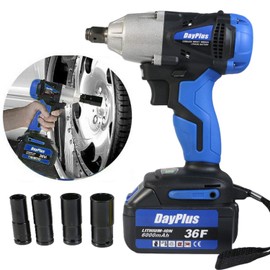 Battery Impact Wrench 1/2 Inch Compact Cordless Impact Wrench 18V Portable Impact Gun 420N.m Torque 2 Speed Switch 6.0 AH Battery with Fast Charger, Carrying Case & 4 Sockets
