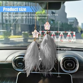 Fuzzy Feather Car Rearview Mirror Accessories - Cute Star Feather Shape Hanging Pendant Car Interior Rear View Mirror Charm - Lucky Ornament Auto Mirror Decoration for Men and Women (Grey)