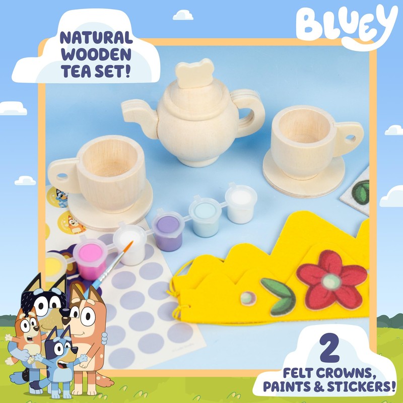 Bluey Paint & Play Tea Set - 6-Piece Wooden Set,