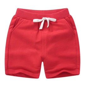PTPuke Pantalones cortos deportivos de algodón sólido cómodos para niños y niñas, Rojo, 6 Años