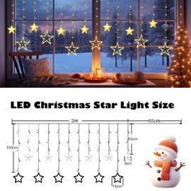 Kimuwote Light Curtain Christmas Lighting Window with Remote Control Timer, Fairy Lights Stars Indoor