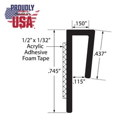 Outwater Plastic J Channel Fits Material 1/8 Inch Thick Black ABS Cap Moulding with Adhesive 8 Foot Length Pro Pack (Pack of 5, 40 Feet Total)