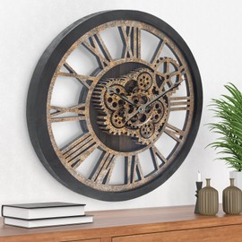 HOIBAI Large Wall Clock, Wall Clocks for Living Room Decor 20 Inch Farmhouse Vintage Rustic Kitchen Wall Decor Vintage Roman Oversized Wall Clock for Home Bedroom House Office, Moving Gears Clock