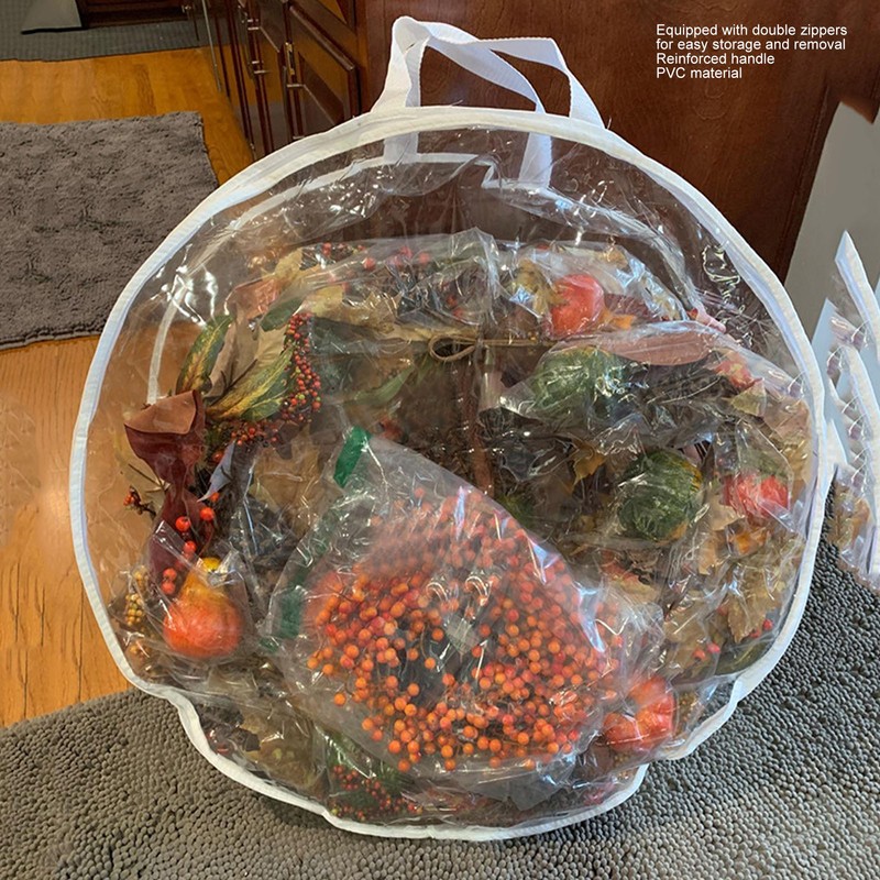 Wreath Storage Bag 60x20cm Thick PVC Reinforced Handle Double Zippers