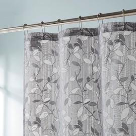 LinenZone Extra Long Lace Shower Curtains with Elegant Leaf Design. Large 72 x 84 Size. Rustic Shower Curtain or Modern Shower Curtain. Bathroom Curtain with Scalloped Bottom. (Grace 72 x 84 Grey)