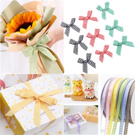 45 m Checked Ribbon Gift Ribbon Vichy Farmer's Check Ribbons for Crafts, Fabric Ribbon Decorative Ribbon Bows for Christmas Wedding Valentine's Day Christening Birthday Party Gift Packaging, 10 mm