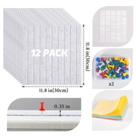 Large Cork Board Alternative, 12 Pack Felt Board with Safe Removable Adhesive Tabs Felt Wall Tiles, Large Cork Boards for Walls, Cork Board for Home Office, Pin Boards for Walls, Stripe Marble White