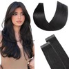 FUOTONBUTY Tape Extensions Real Hair Double Stitched, Natural Black Tape-In