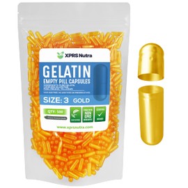 XPRS Nutra Size 3 Empty Capsules - 500 Count Empty Gelatin Capsules - Empty Pill Capsules - DIY Capsule Filling - Pure Bovine Pill Capsules Empty Gel Caps (Gold)