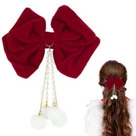 Bow Hair Clip,Large Red Bowknot Hairpin with Pompom Hair Bow French Hair Barrettes Accessories Ponytail Holder for Women Girls Birthday Party Christmas Gifts A8MQHDJFJ