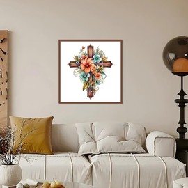 Kulvci Cross Flower Diamond Art Painting Kits for Adults, Diamond Art Kits for Beginners, 5D DIY Full Drill Gem Craft for Home Decor Gift 12x12inch