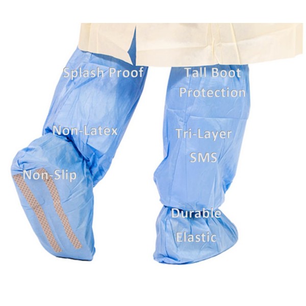Tri-Layer SMS - Fundas desechables de grado médico de 45,7 cm de alto, protectores antideslizantes para botas y zapatos, protege del agua, líquidos, polvo, suciedad, barro, nieve, arena, zacate y otros líos (10 pares)