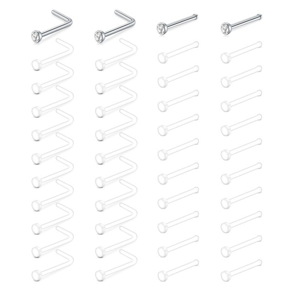 VCMART Clear Nose Studs for Work Clear Nose Rings for