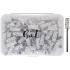 C & I 100pcs Small Sanding Bands & 1pc Slim Mandrel Nail Drill Bit Set Acrylic Gel Remove False Nails Shaping Cuticle Care Nail Prep Efile Nail Supplies for Nail Salon (White, 120 Coarse-C)