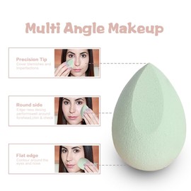 Makeup Sponge 4 Pcs Beauty Blender Set Foundation Blending Sponge,Multi-colored Makeup Sponges with Storage Box and 1 Holder， Flawless for Liquid, Cream, and Powder(Green)