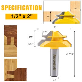 Newdeli 45-Degree Miter Router Bit - 1/2 Shank, 3/4 Stock Joint, Suitable for 90-Degree Tenon Joint Woodworking