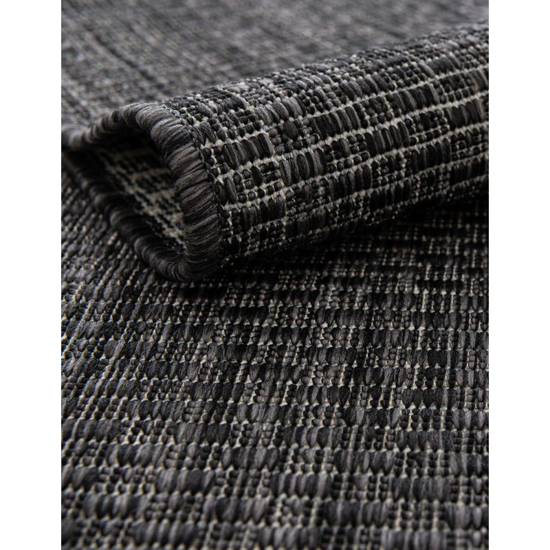 Unique Loom Outdoor Solid Collection Area Rug (10' Round Black/Ivory)