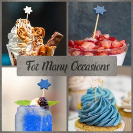 BambooMN - Holiday Hanukkah 6-Point Star Bamboo Picks Skewers for Fruit Sandwiches Cocktails - 4.7" (12cm) - Blue, White - 100pcs