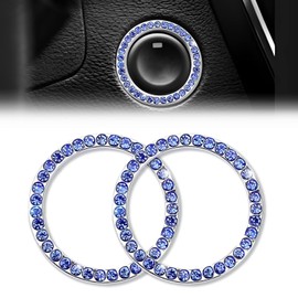2Pcs Crystal Double Rhinestone Car Engine Start Stop Decoration Ring, Car Interior Accessories Interior Diamond Rhinestone Crystal Rhinestone Ring Key Ignition Starter & Knob Ring(Blue)