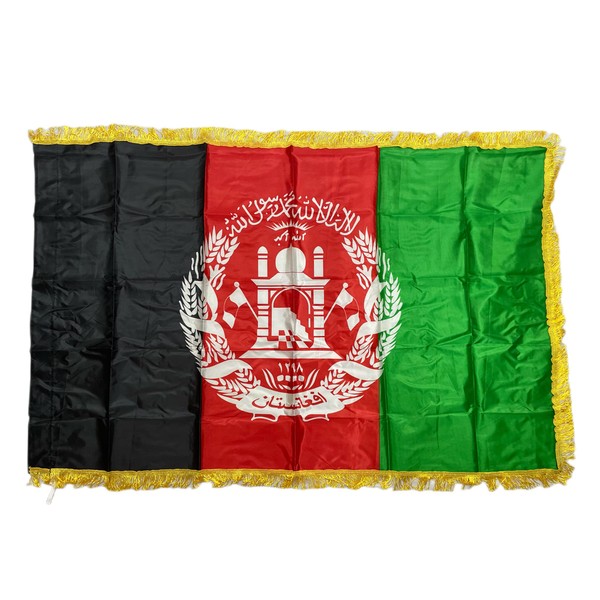 Stormflag Afghanistan Satin with Golden Fringe Flag and Big Logo