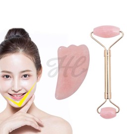 Skin Care Rose Quartz Facial Roller Gua Sha Massage Equipment Tool Cooling / 피부관리 장미석 얼굴 롤러 괄사 마사지 기구 도구 쿨링