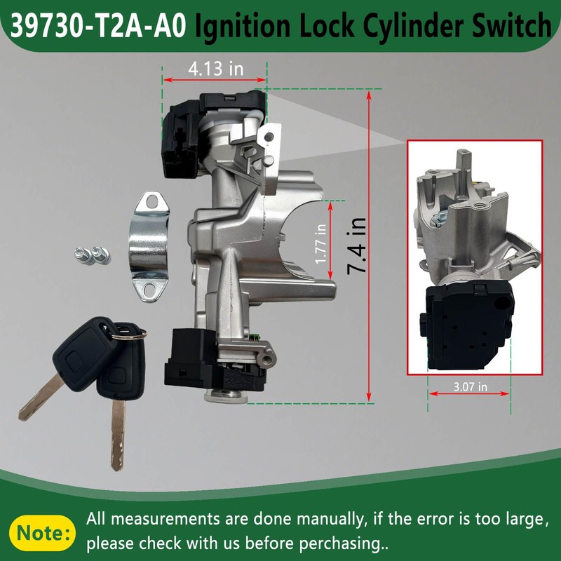 39730-T2A-A0 Ignition Lock Cylinder Switch with 2 Remote Key (Without