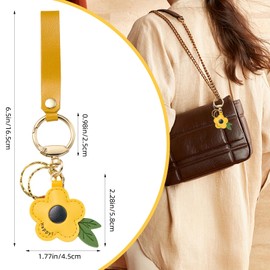 WEWAYSMILE Leather Bag Charm for Handbags Flower Purse Charms Cute Leather Flower Keychain with Alloy Ring Buckle for Purse Bag Charm Backpack Decoration Women（Yellow