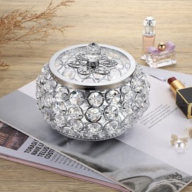 Hipiwe Crystal Jewelry Trinket Box with Glass Lid Silver Mirrored Treasure Box Decorative Jewelry Box Ring Earrings Necklace Storage Keepsake Box Gift for Women Girls