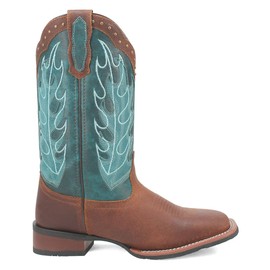 Laredo Womens Faye Embroidered Studded Square Toe Casual Boots Mid Calf Low Heel 1-2" - Brown, Green - Size 8 M