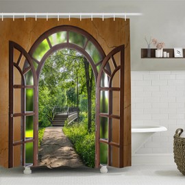Simpomsy Garden Shower Curtain Woods Sunshine Gate Nature Scenery Shower Curtain Waterproof 3D Outdoor Scenery Bathroom Curtains Decoration with 12 Hook 180x180cm