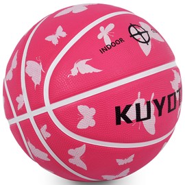 KUYOTQ Pink Butterfly Basketball 25.5 Kids Toddler Size 4 Thickened Rubber Small Youth Basketball Soft Touch for Boys Girls Gifts (Deflated)