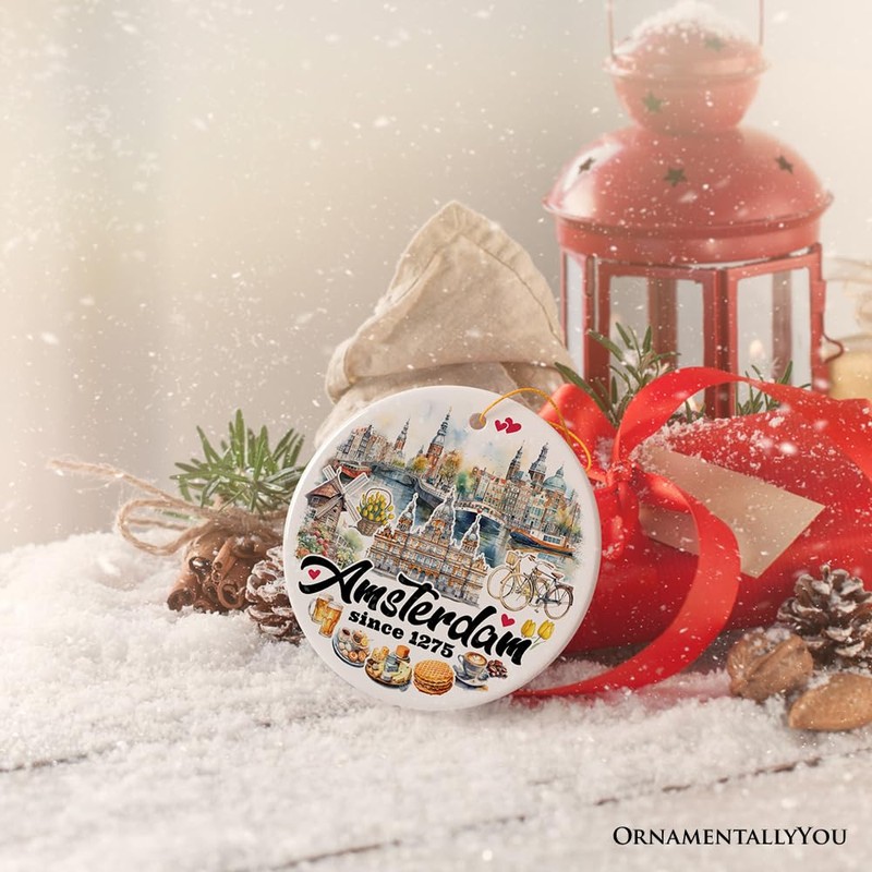 Artistic Amsterdam Landmarks and Heritage Christmas Ornament, Cultural Netherlands Gift
