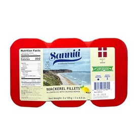 Sanniti Mackerel Fillets in Lemon Oil with Crushed Pepper | Super Food | High in Protein | High in Omega 3, 4.4 oz (Pack of 3)