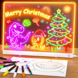 Acrylic Dry Erase Board with Light, 13.7"X10" 6-Color Neon Glow Memo LED Light-Up Message Note Lumiboard with Stand as Night Light for Room/Store/Office/Festival/Gift, Touch Control, 7 Markers