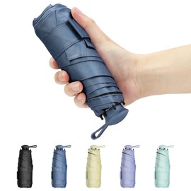 ZOMAKE Folding Umbrella, Parasol, Ultra Lightweight, Compact, Elastic Handle Design, UPF50+ UV Protection, Light Blocking, Heat Blocking, UV Protection, Rain and Sun, Storage Case Included, blue