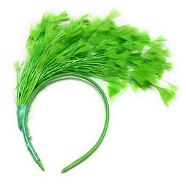 Full Feather Large Fascinator on Headband for Weddings and Races Alice Hair Band (Apple Green)