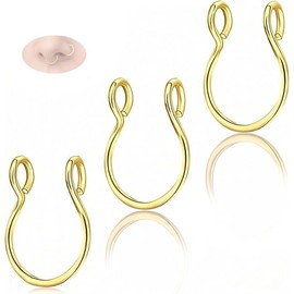 AzureRay 3er Set Fake Nasenring Gold, Faux Septum & Nose Ring Hoop, Chirurgenstahl Clip auf Piercing, Ohne Stechen Körperschmuck Set für Männer & Frauen