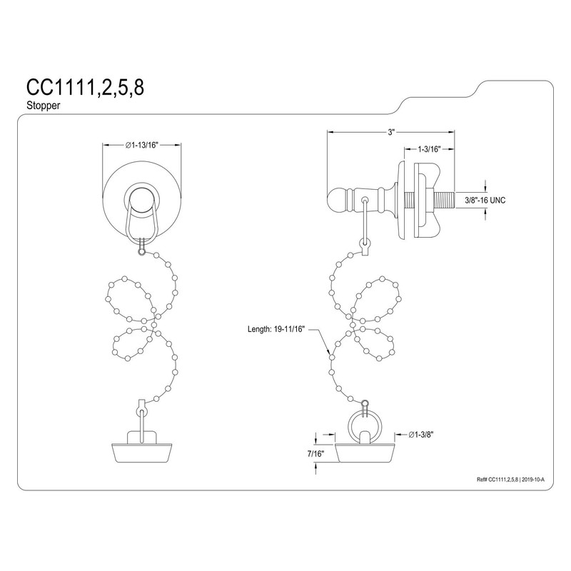Kingston Brass CC1111 Rubber Stopper Chain and Attachment for CC1001,