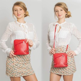 Fioretta Italian Genuine Leather Crossbody Bag Clutch Handbag For Women (Red)