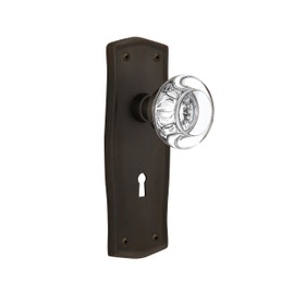 Nostalgic Warehouse 712573, Privacy-2.375", Oil Rubbed Bronze Prairie Plate with Keyhole Round Clear Crystal Glass Knob