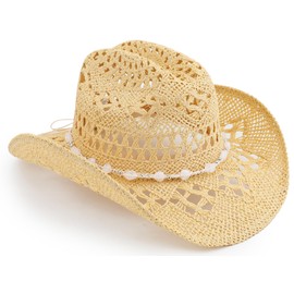 Pro Celia Straw Cowboy Hat for Women and Men, Western Cattleman Style, Wide Shapeable Brim (US, Alpha, One Size, Beige)
